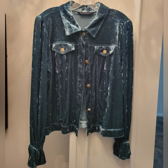Tops - Colleen Lopez green crushed velvet blouse